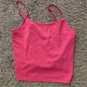 American Eagle Outfitters Pink Ribbed Cropped Tank Top